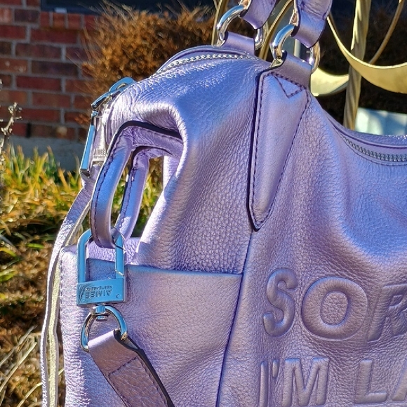 Aimee Kestenberg Purple Metallic Genuine Leather "Sorry I'm Late" Shoulder Bag - Picture 3 of 11